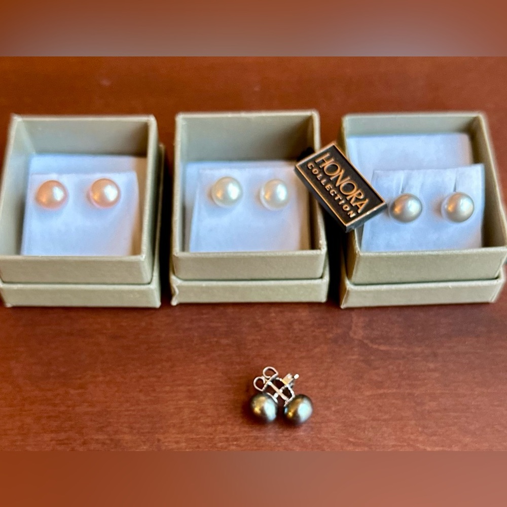 Honora Cultured Pearls Boxed Set of 4 Stud Earrings, Stainless Steel
